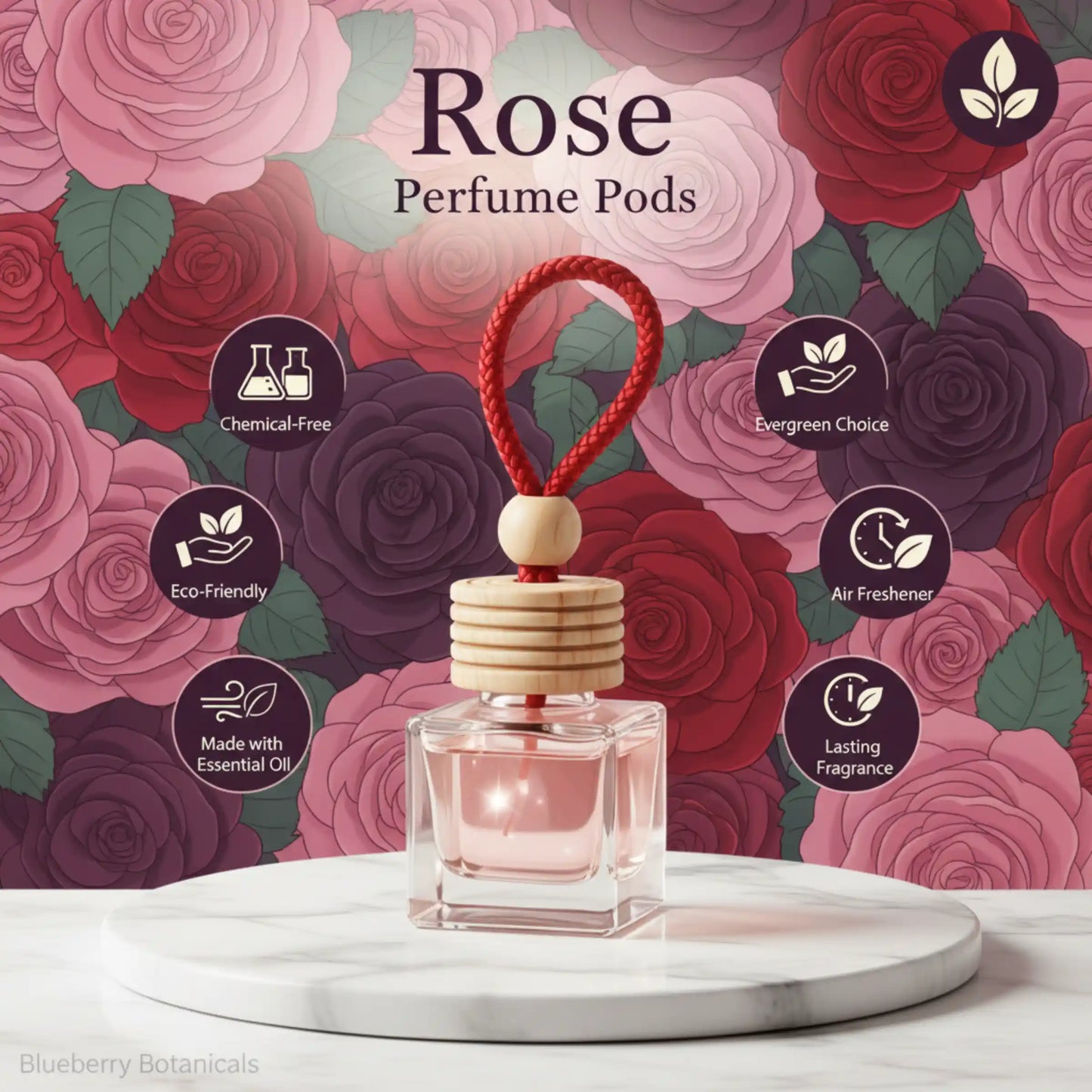 Rose Car Air Freshener 10ml 45-Day Luxury Floral