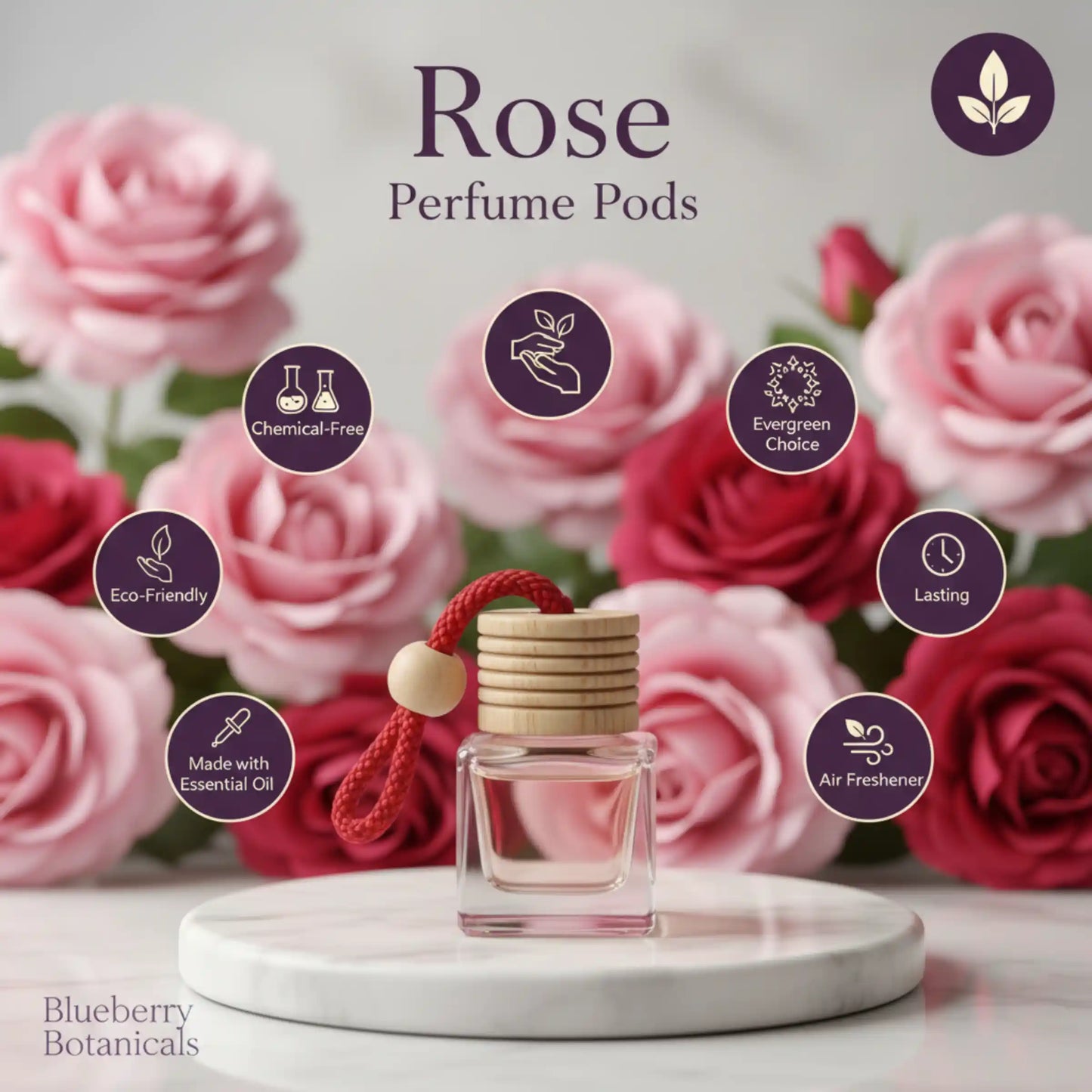 Rose Car Air Freshener 10ml 45-Day Luxury Floral