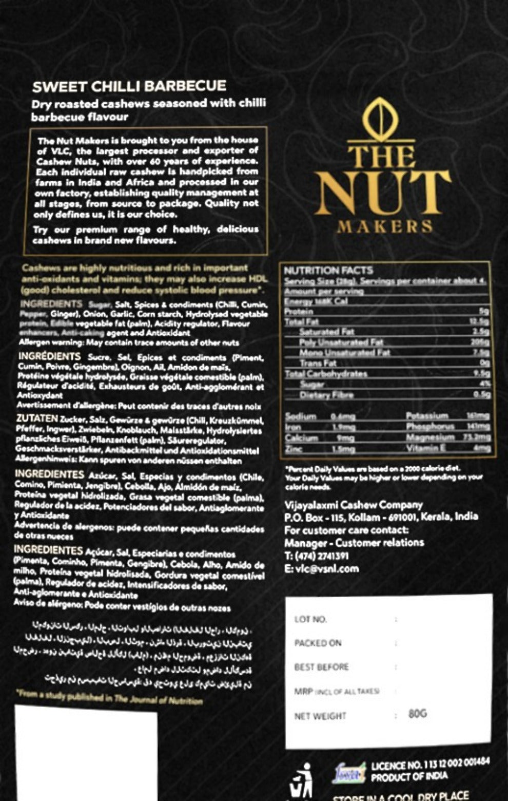 Sweet Chilli BBQ Cashews 80g Kerala Premium - Blueberry Botanicals