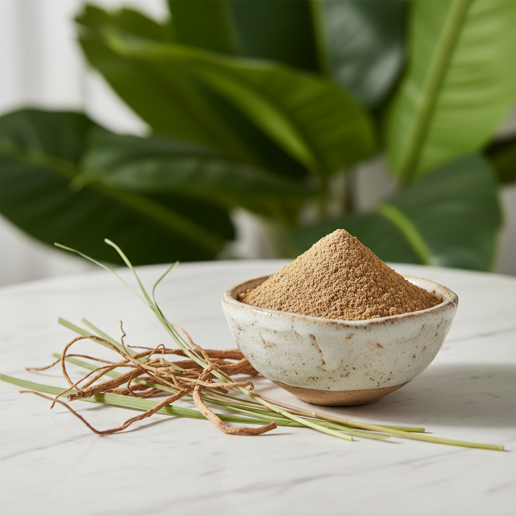 Vetiver (Ramacham, Khus) Powder 50g — Cooling Herbal Skincare Powder | Blueberry Botanicals India